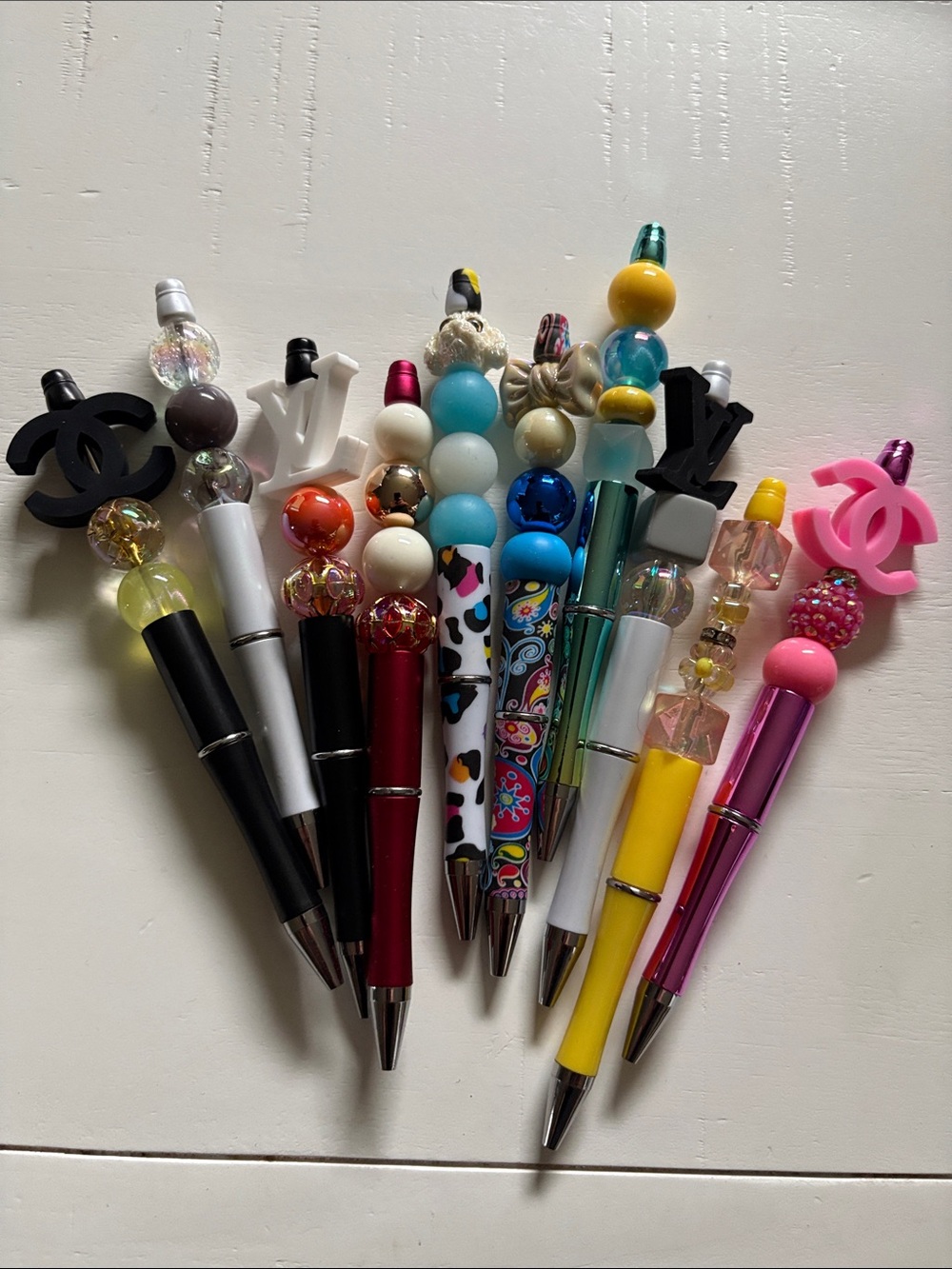 Assorted Decorative Ballpoint Pens - Pink, Yellow, Blue, Black